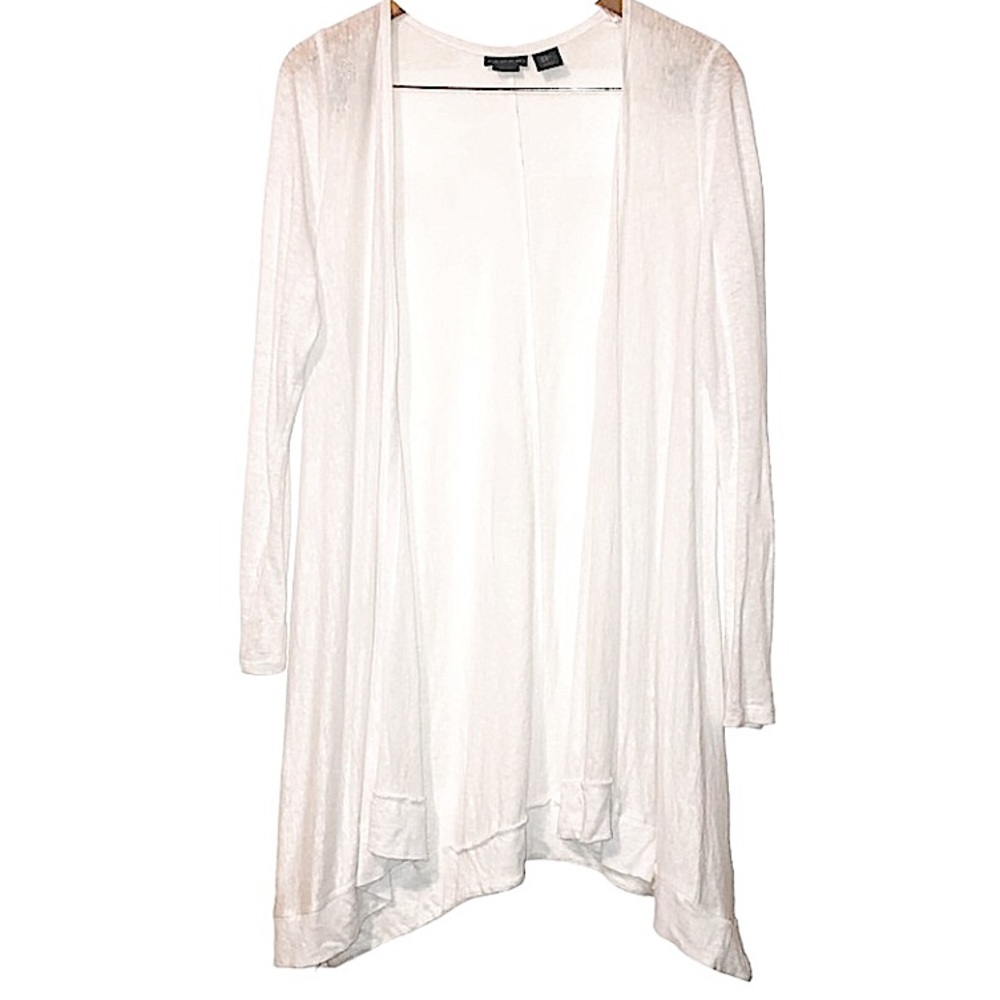 Tahari white longline 100% LINEN beach friendly cardigan